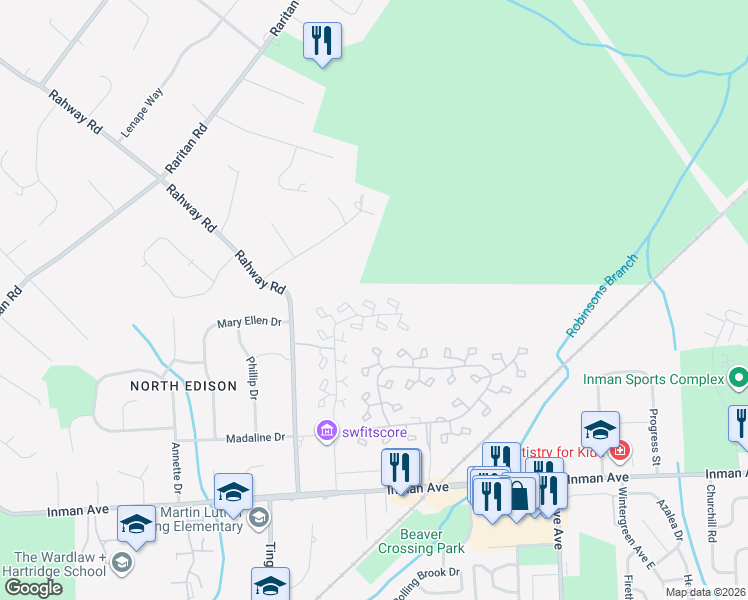 map of restaurants, bars, coffee shops, grocery stores, and more near 119 Linda Lane in Edison