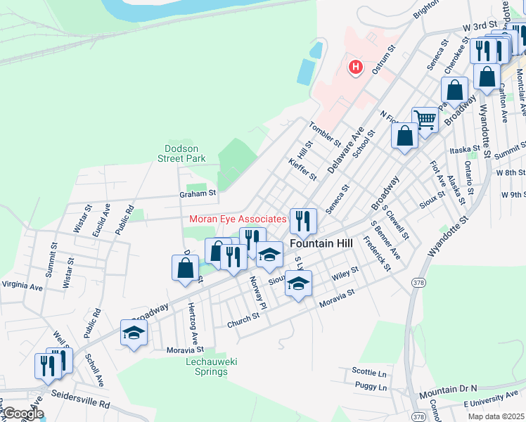 map of restaurants, bars, coffee shops, grocery stores, and more near 1214 Russell Avenue in Fountain Hill
