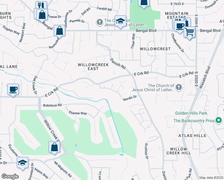 map of restaurants, bars, coffee shops, grocery stores, and more near 2986 East Scandia Way in Cottonwood Heights