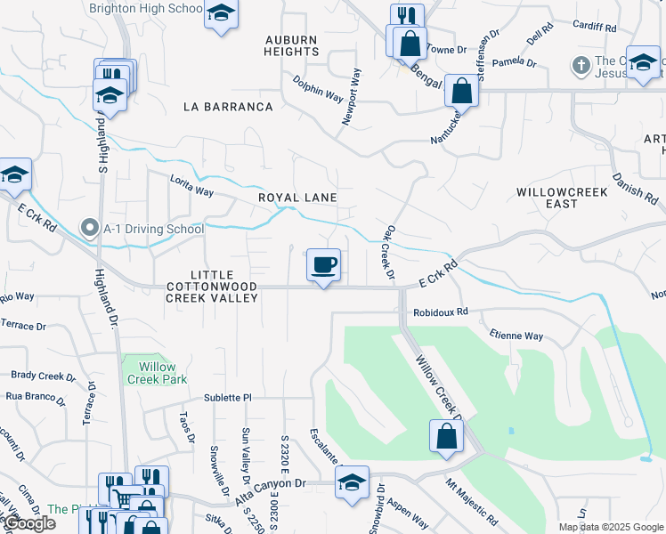 map of restaurants, bars, coffee shops, grocery stores, and more near 2419 East Royal Pine Cove in Cottonwood Heights