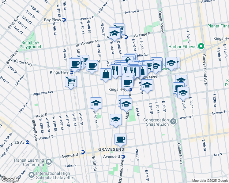 map of restaurants, bars, coffee shops, grocery stores, and more near 33 Van Sicklen Street in Brooklyn