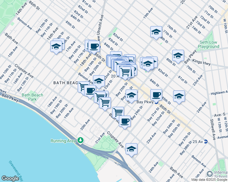 map of restaurants, bars, coffee shops, grocery stores, and more near 8656A 20th Avenue in Brooklyn