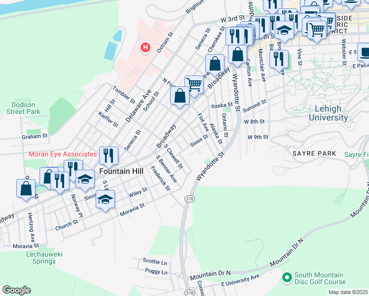 map of restaurants, bars, coffee shops, grocery stores, and more near 936 Itaska Street in Bethlehem