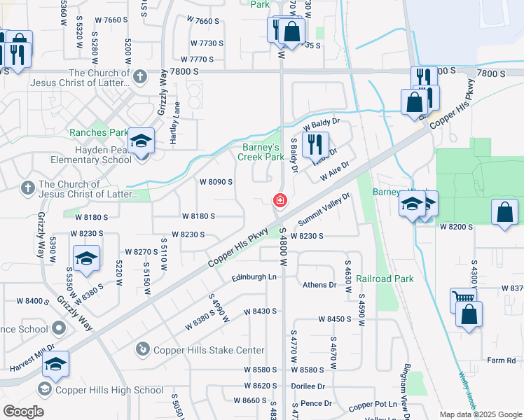 map of restaurants, bars, coffee shops, grocery stores, and more near 4847 West Transcendent Court in West Jordan