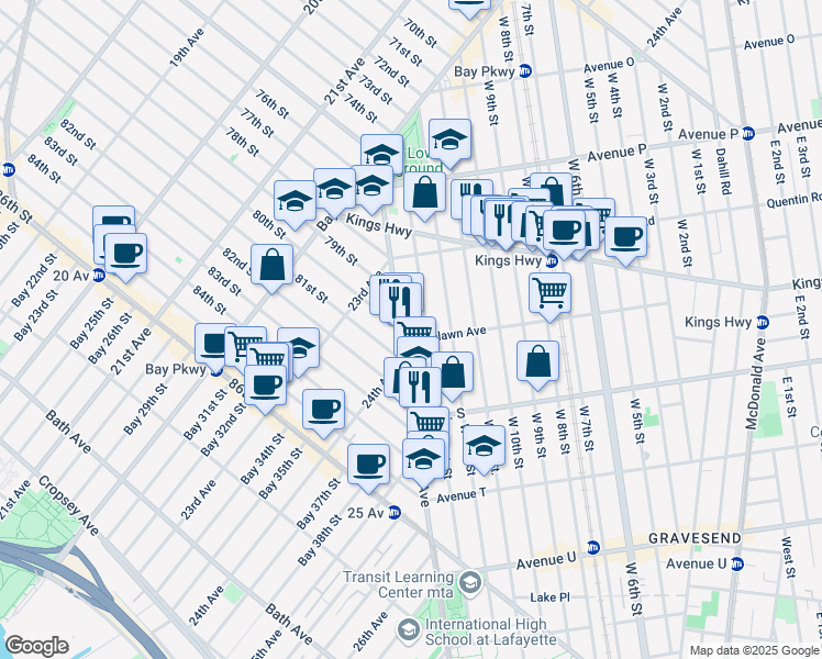 map of restaurants, bars, coffee shops, grocery stores, and more near 1765 Stillwell Avenue in Brooklyn