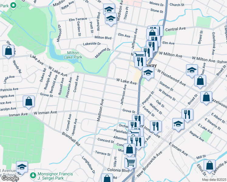 map of restaurants, bars, coffee shops, grocery stores, and more near 560 Hemlock Street in Rahway