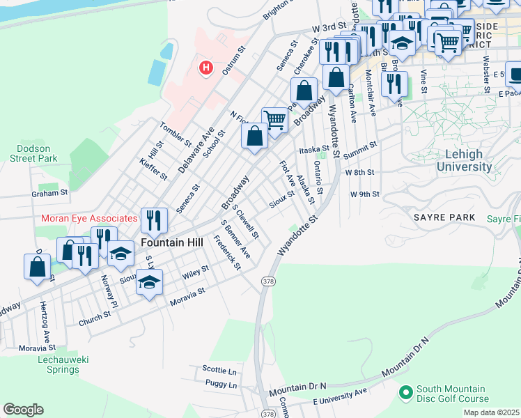 map of restaurants, bars, coffee shops, grocery stores, and more near 936 Itaska Street in Bethlehem