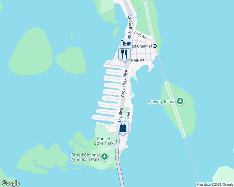 map of restaurants, bars, coffee shops, grocery stores, and more near 18 West 13th Road in Queens