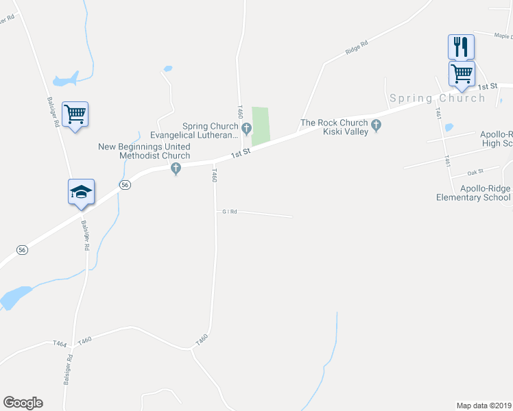 map of restaurants, bars, coffee shops, grocery stores, and more near 1331 G I Road in Apollo
