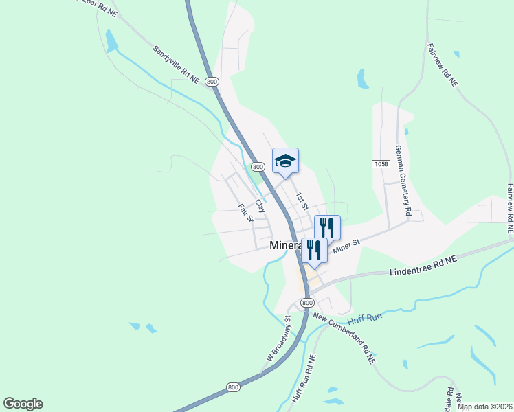 map of restaurants, bars, coffee shops, grocery stores, and more near 8700 Clay in Mineral City