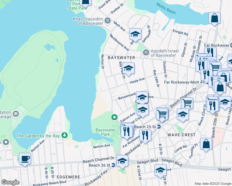 map of restaurants, bars, coffee shops, grocery stores, and more near 29-21 Healy Avenue in Queens