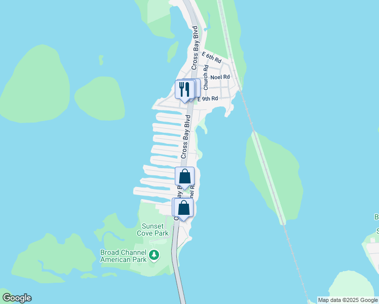 map of restaurants, bars, coffee shops, grocery stores, and more near 12-24 Cross Bay Boulevard in Queens