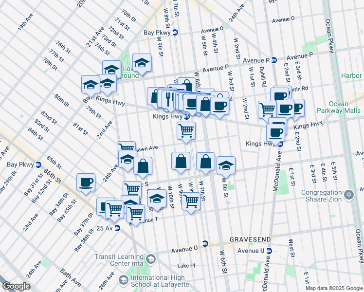map of restaurants, bars, coffee shops, grocery stores, and more near 1789 West 9th Street in Brooklyn