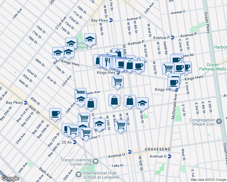 map of restaurants, bars, coffee shops, grocery stores, and more near 1789 West 9th Street in Brooklyn