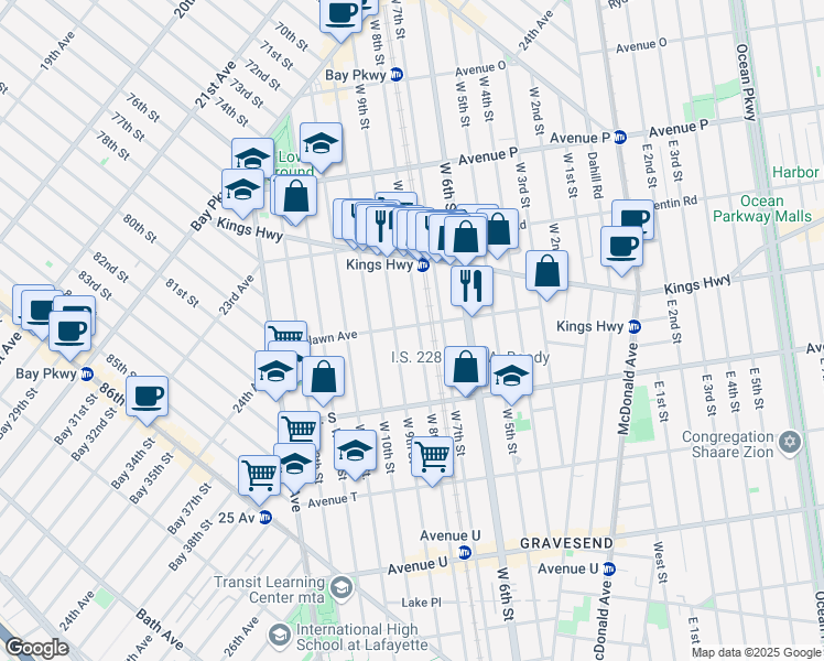 map of restaurants, bars, coffee shops, grocery stores, and more near 144 Highlawn Avenue in Brooklyn