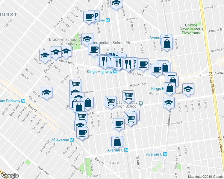 map of restaurants, bars, coffee shops, grocery stores, and more near 1789 West 9th Street in Brooklyn