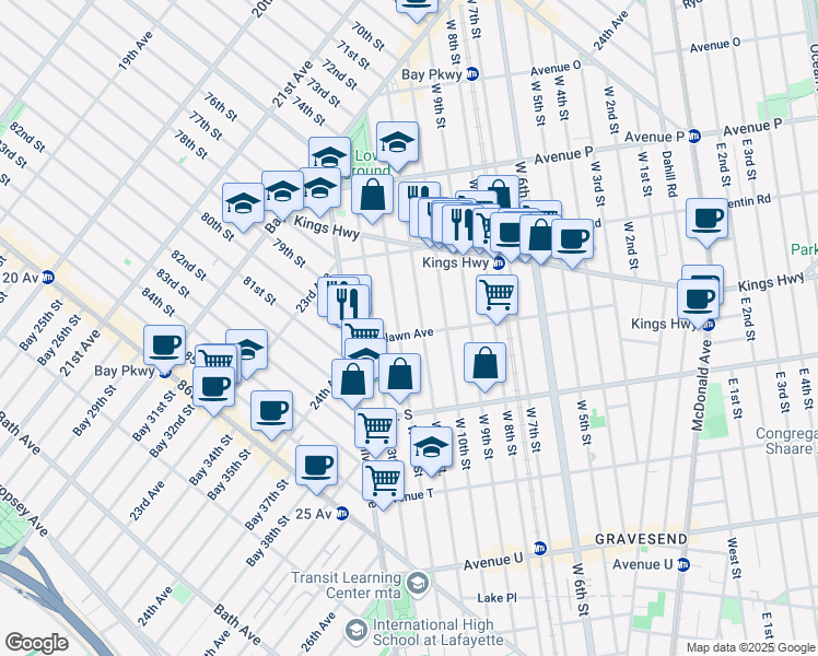 map of restaurants, bars, coffee shops, grocery stores, and more near 1773 West 12th Street in Brooklyn