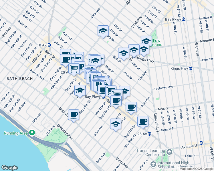 map of restaurants, bars, coffee shops, grocery stores, and more near 2160 84th Street in Brooklyn