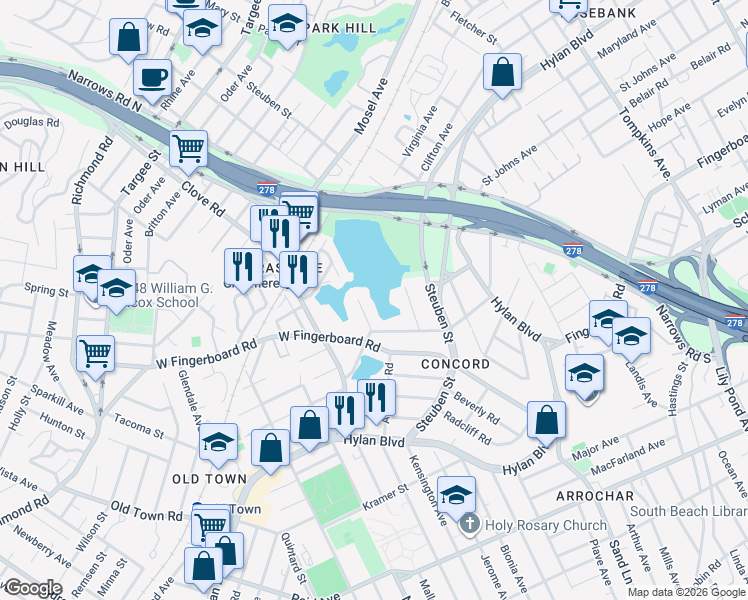 map of restaurants, bars, coffee shops, grocery stores, and more near 47 Delphine Terrace in Staten Island
