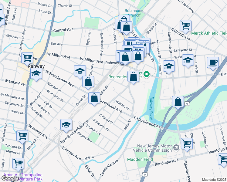 map of restaurants, bars, coffee shops, grocery stores, and more near 1157 Fulton Street in Rahway