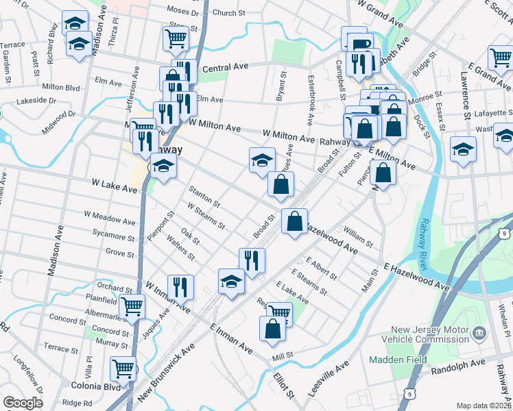 map of restaurants, bars, coffee shops, grocery stores, and more near in Rahway