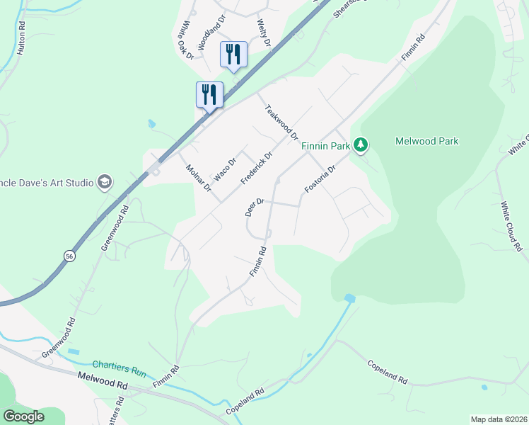 map of restaurants, bars, coffee shops, grocery stores, and more near 264 Finnin Road in New Kensington