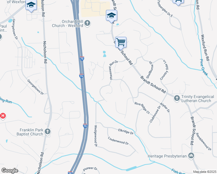 map of restaurants, bars, coffee shops, grocery stores, and more near 2575A Grouse Ridge Road in Wexford