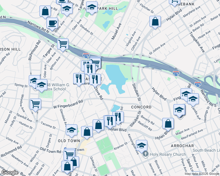 map of restaurants, bars, coffee shops, grocery stores, and more near 47 Delphine Terrace in Staten Island