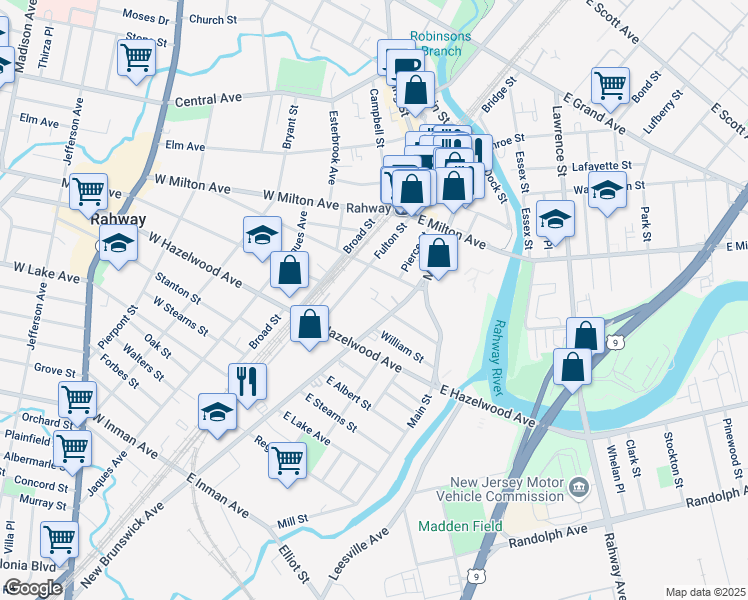 map of restaurants, bars, coffee shops, grocery stores, and more near 1157 Fulton Street in Rahway
