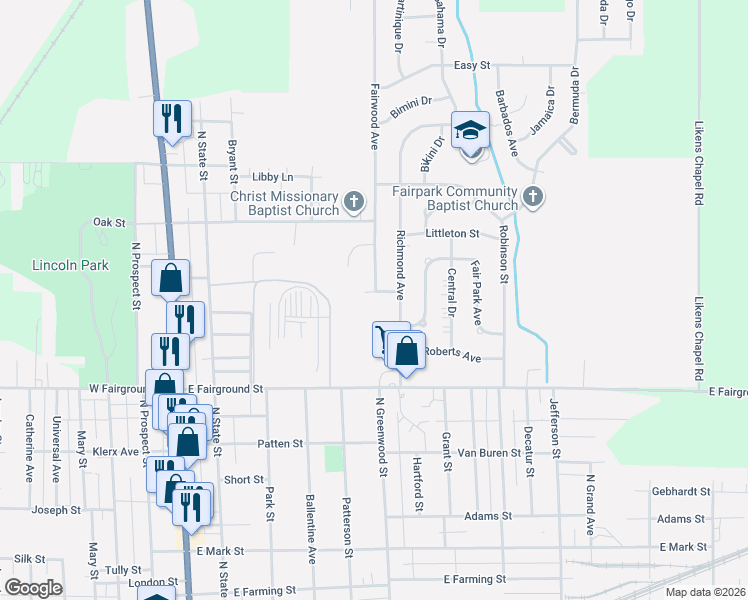 map of restaurants, bars, coffee shops, grocery stores, and more near 820 Fairwood Avenue in Marion