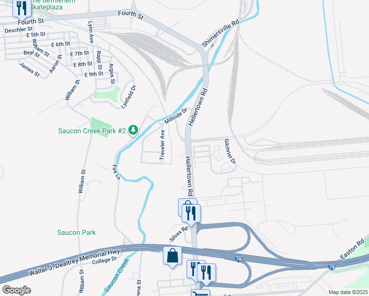 map of restaurants, bars, coffee shops, grocery stores, and more near 904 Hellertown Road in Bethlehem