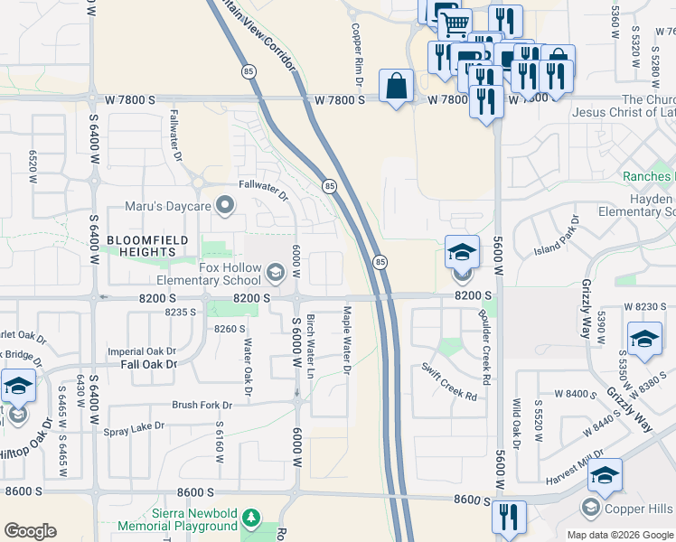 map of restaurants, bars, coffee shops, grocery stores, and more near 8122 South 5910 West in West Jordan