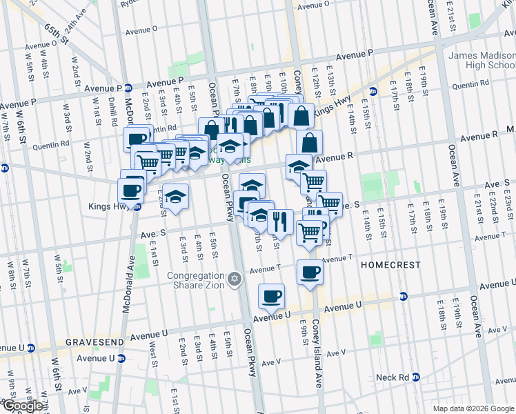 map of restaurants, bars, coffee shops, grocery stores, and more near 1931 East 7th Street in Brooklyn