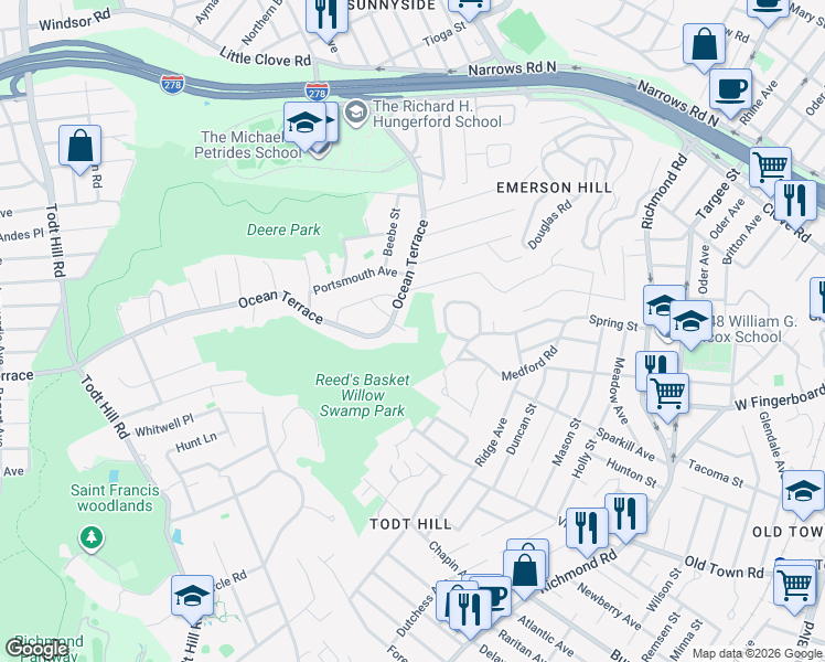 map of restaurants, bars, coffee shops, grocery stores, and more near 15 Oceanview Lane in Staten Island