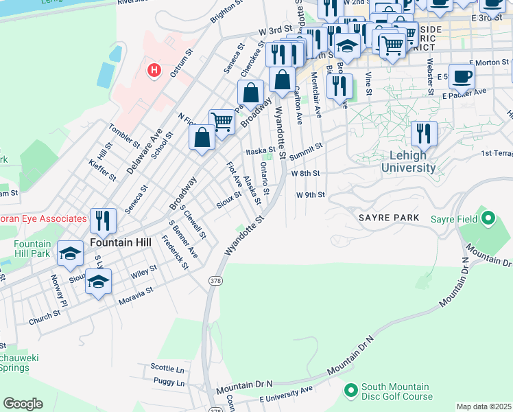 map of restaurants, bars, coffee shops, grocery stores, and more near 715 Fiot Avenue in Bethlehem