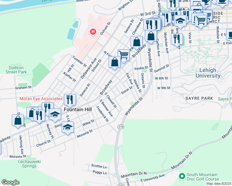 map of restaurants, bars, coffee shops, grocery stores, and more near 936 Itaska Street in Bethlehem