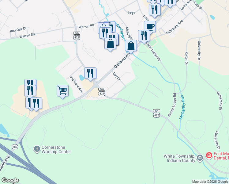 map of restaurants, bars, coffee shops, grocery stores, and more near 2253 Lazor Street in Indiana