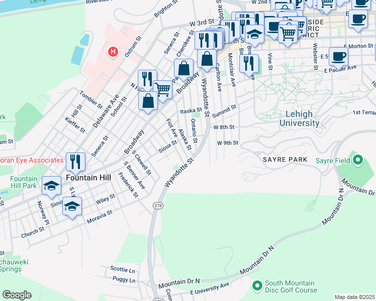 map of restaurants, bars, coffee shops, grocery stores, and more near 715 Fiot Avenue in Bethlehem