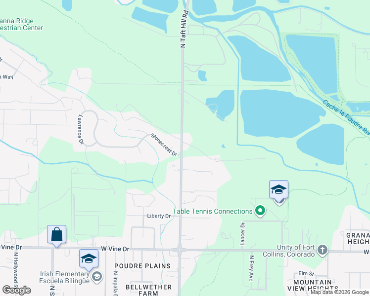 map of restaurants, bars, coffee shops, grocery stores, and more near 1120 North Taft Hill Road in Fort Collins