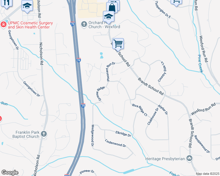 map of restaurants, bars, coffee shops, grocery stores, and more near 2569A Pheasant Run in Wexford