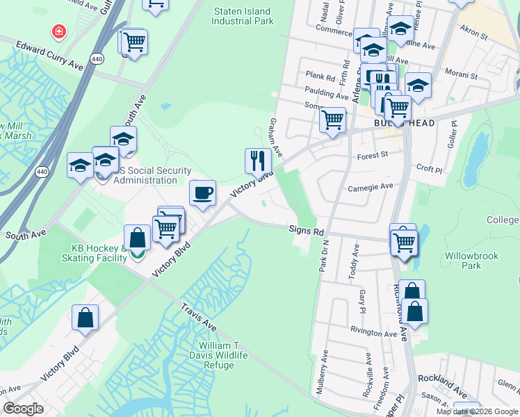 map of restaurants, bars, coffee shops, grocery stores, and more near 271L Signs Road in Staten Island