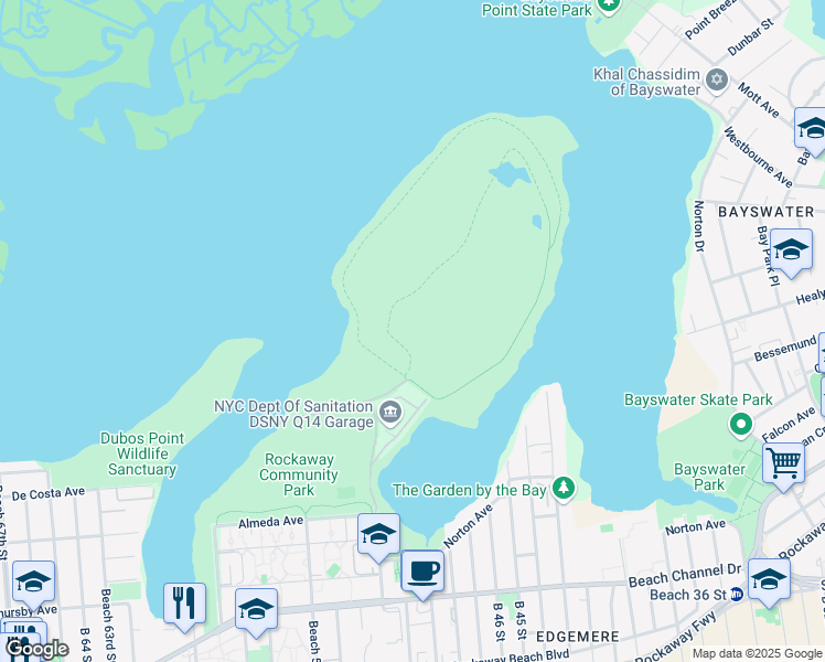 map of restaurants, bars, coffee shops, grocery stores, and more near 54-02 Almeda Ave in Queens