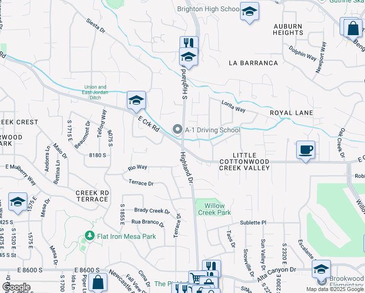 map of restaurants, bars, coffee shops, grocery stores, and more near 8325 South Highland Drive in Cottonwood Heights