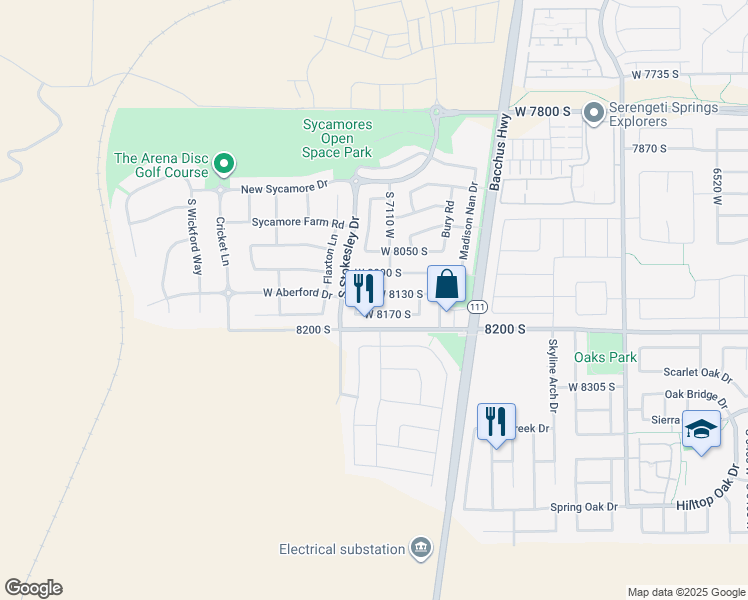 map of restaurants, bars, coffee shops, grocery stores, and more near 7143 West 8130 South in West Jordan