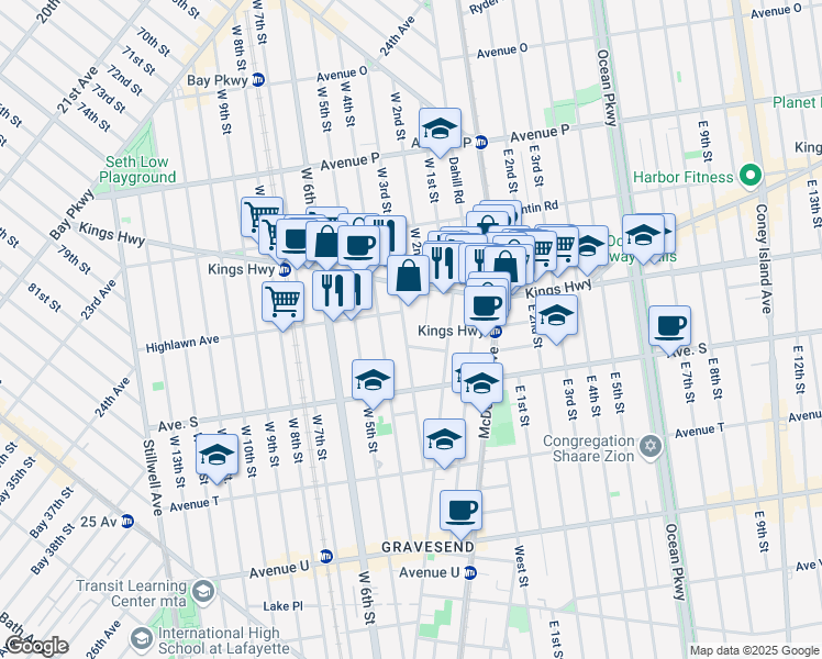 map of restaurants, bars, coffee shops, grocery stores, and more near 1809 West 3rd Street in Brooklyn