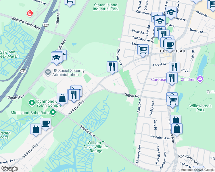 map of restaurants, bars, coffee shops, grocery stores, and more near 271L Signs Road in Staten Island