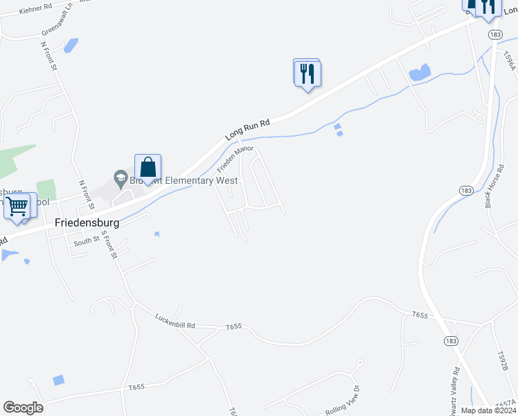 map of restaurants, bars, coffee shops, grocery stores, and more near 25C Frieden Manor in Schuylkill Haven
