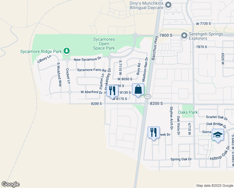 map of restaurants, bars, coffee shops, grocery stores, and more near 7131 West 8130 South in West Jordan