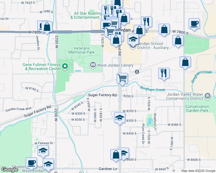 map of restaurants, bars, coffee shops, grocery stores, and more near 1790 West 8200 South in West Jordan