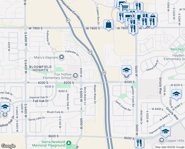 map of restaurants, bars, coffee shops, grocery stores, and more near 8122 South 5910 West in West Jordan